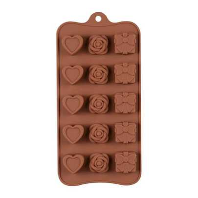 Molde de Silicone Presente Coração Flor Bolos Chocolate Sabonete Velas Resina Biscuit