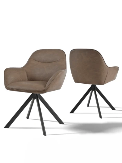 Goeurvant Stylish Smile Curve Upholstered 360° Swivel Dining Chairs With Armrests And Metal Legs For Dining Room, Living Room, Office - Set Of 2 / Set Of 4 / Set Of 6 - Mocha Brown