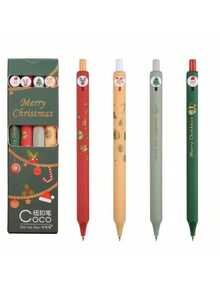 Set de 4 piezas/Estilo aleatorio/1 pieza Edición Limitada de Navidad Bolígrafo de gel con botón de presión Kawaii 0.5mm Bolígrafos de tinta negra para estudiantes y regalos de papelería