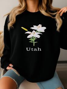 Utah State Flower Sweatshirt,  Utah Crewneck Sweater, Sego Lily Flower Shirt,  Utah Sweatshirt, Custom Utah Shirt Sweatshirt - màu đen - Xem 1