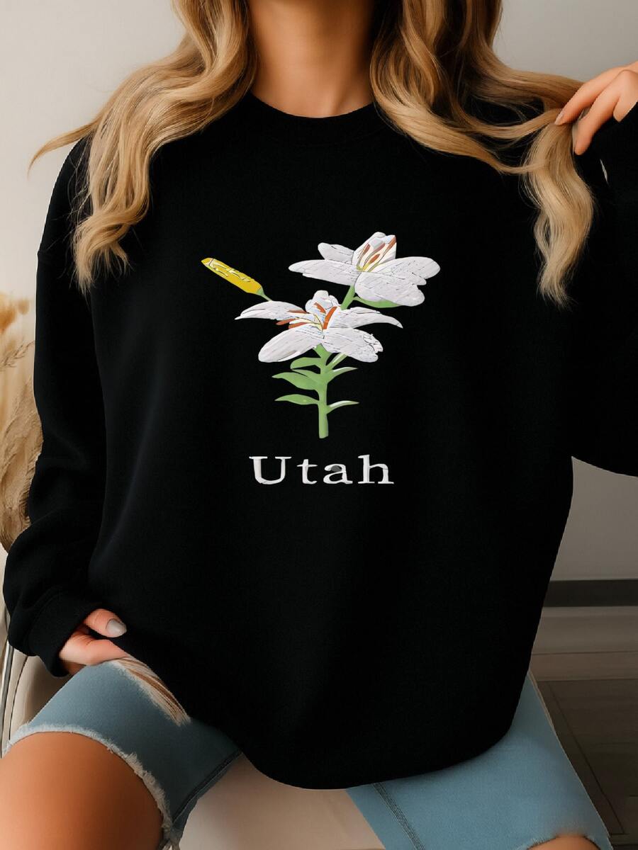 Utah State Flower Sweatshirt, Utah Crewneck Sweater, Sego Lily Flower Shirt, Utah Sweatshirt, Custom Utah Shirt Sweatshirt - màu đen - Xem 1