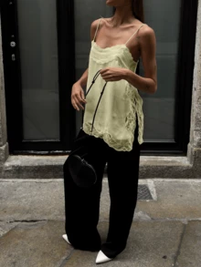 Women's Y2K Lace Trim Side Slit Cami Top Spaghetti Strap Casual  Blouse For Summer Daily Streetwear Date - Yellow - View 1