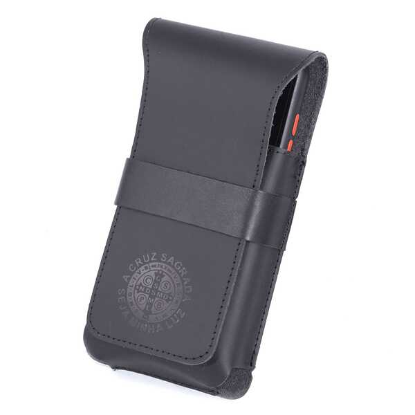 Bainha Country Porta Celular São Bento Religioso 100% Couro Legitímo Unissex  Cruz    Couro genuíno    Bainha  Todas