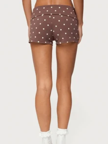 Women Y2K Low Rise Foldover Polka Dot Mini Yoga Micro Shorts Fold Over Bottoms Pajama Pj Short - màu nâu - Xem 3