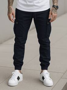 Pantalón Jogger Cargo para Hombre Casual, Urbano y Cómodo con Bolsillos Laterales Funcionales - Azul Marino - Ver 2
