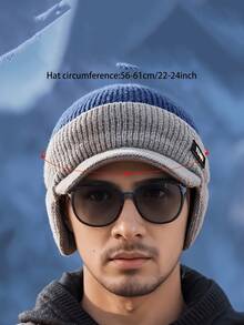 1 件男士冬季针织帽，带护耳和遮阳帽，100% 腈纶，保暖且有弹性，多色可选，适合户外旅行、运动和休闲穿着，可手洗寒冷天气无檐便帽