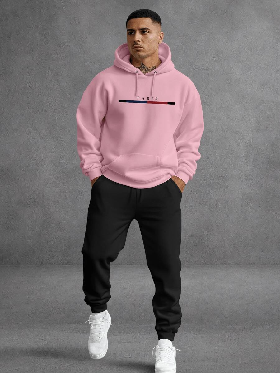 Men Hoodie Co-Ords - 粉色 - 查看 1