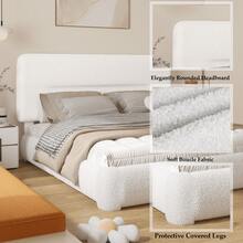 Queen Size Cloud Bed Frame, Boucle Bed With Adjustable Headboard, Soft Rounded Corner Guards, Silent Design, Easy To Assemble, BEIGE - 白色 - 查看 6