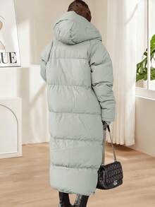 Women's Winter Long Quilted Maxi Coat Hooded Long Sleeve Padded Puffer Jacket Warm Outerwear - 綠色 - 查看 2