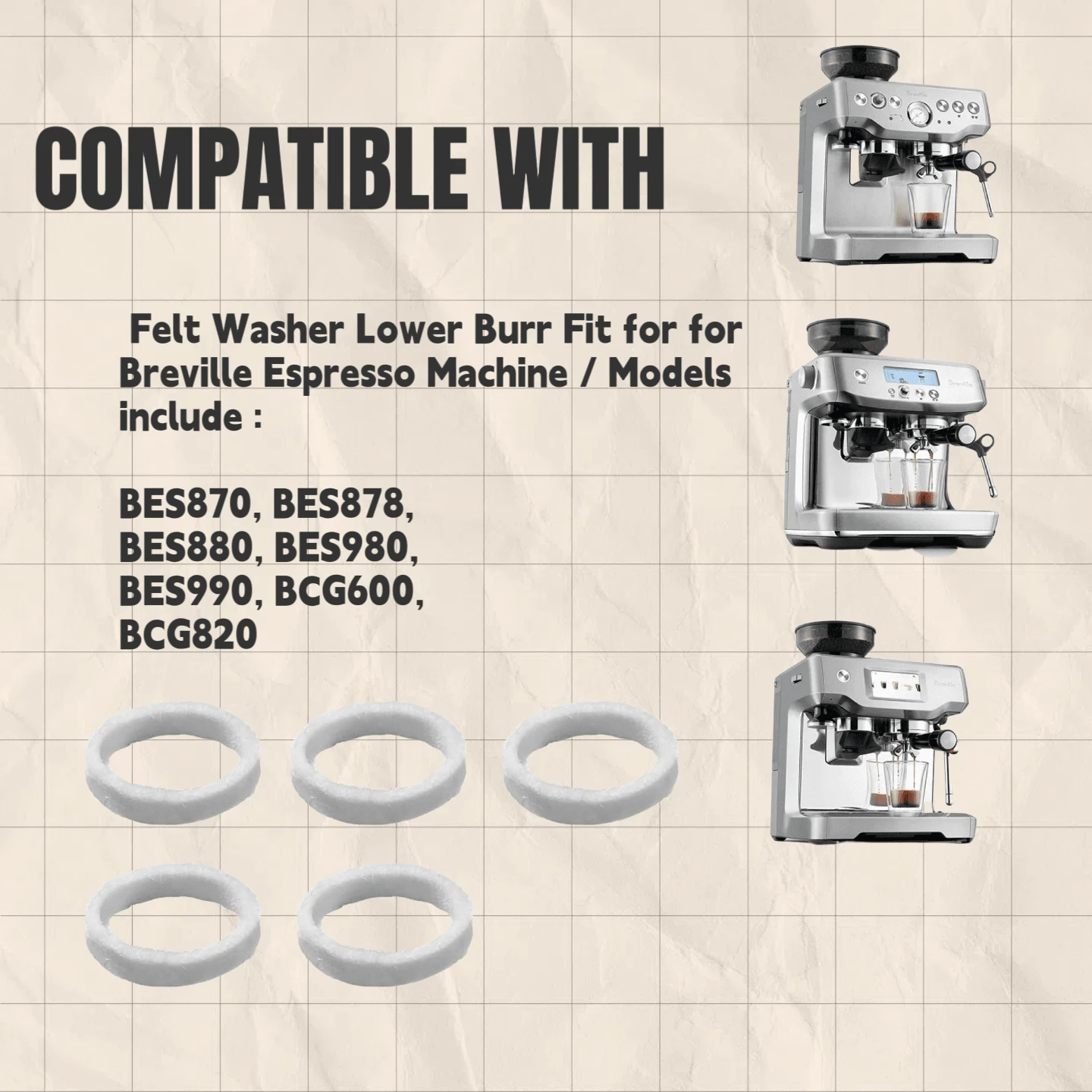 Arandela de fieltro de repuesto para los molinillos de máquinas de espresso Breville - Blanco - Ver 1