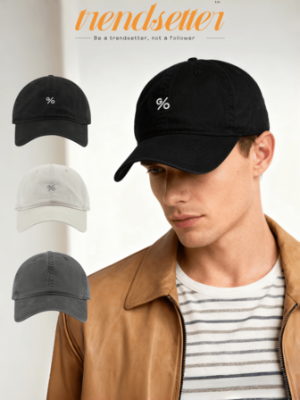 1PC Men's Minimalist Embroidered % Logo Baseball Cap, Vintage Washed Streetwear Dad Hat, Adjustable Strapback Cap For Casual Daily Style, Urban Commuting, Weekend Hangouts & Year-Round Outdoor Use