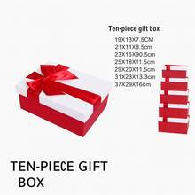 Rechteckige Geschenkbox-Set in Weihnachtsrot und Weiß, 10 Stücke mit Schleife für elegante Verpackung - Rot - Übersicht 9