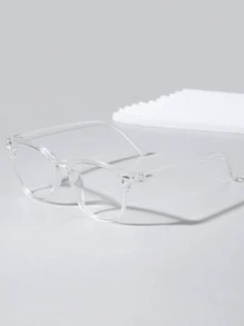 Popular Design Ins Style Women Fashion Inlaid Nail Clear Eyeglasses For Watch TV Play Games Phone Decoration 1pc  Plain    None - trắng - Xem 2