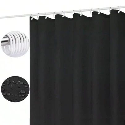 Cortina de ducha ligera, impermeable y antimoho de 180 x 180 cm + 12 ganchos, adecuada para baños, bañeras y hoteles, impermeable, antimoho, antibacteriana y duradera (Negro)