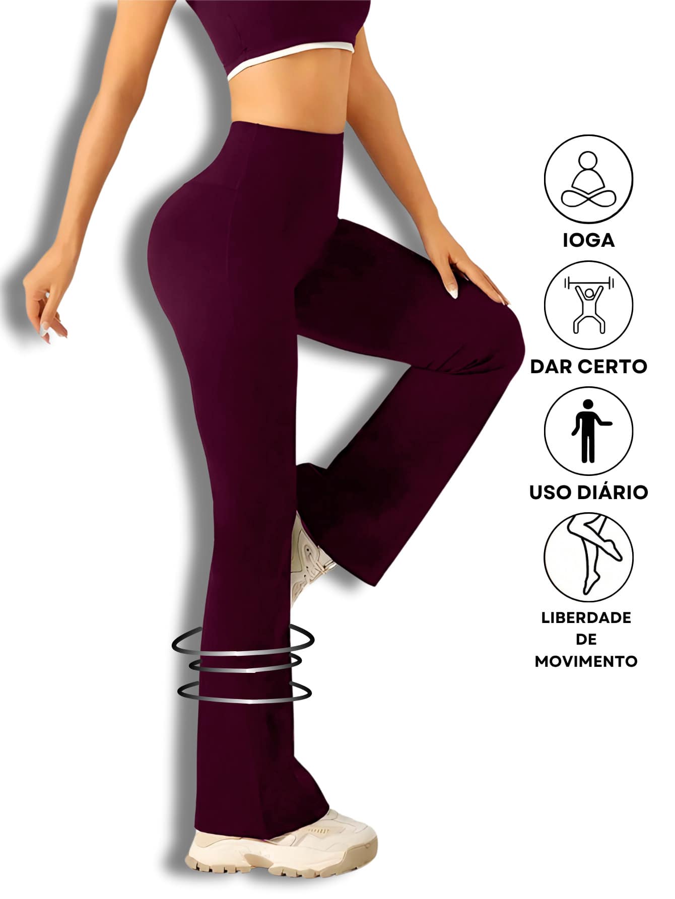 Flare Ballerina Pants With High Waist, Comfortable Supplex Fabric With Wolfox - 酒紅色 - 查看 3