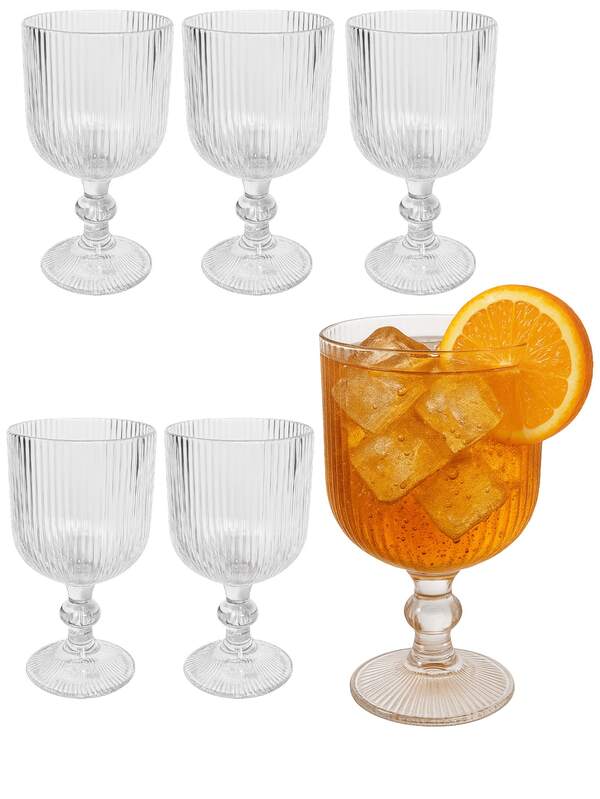 Jogo De 6 Taças Graffiato Canelada 400ml Vidro REFORÇADO Grosso Elegante P/ Agua Vinhoo Refrigerante