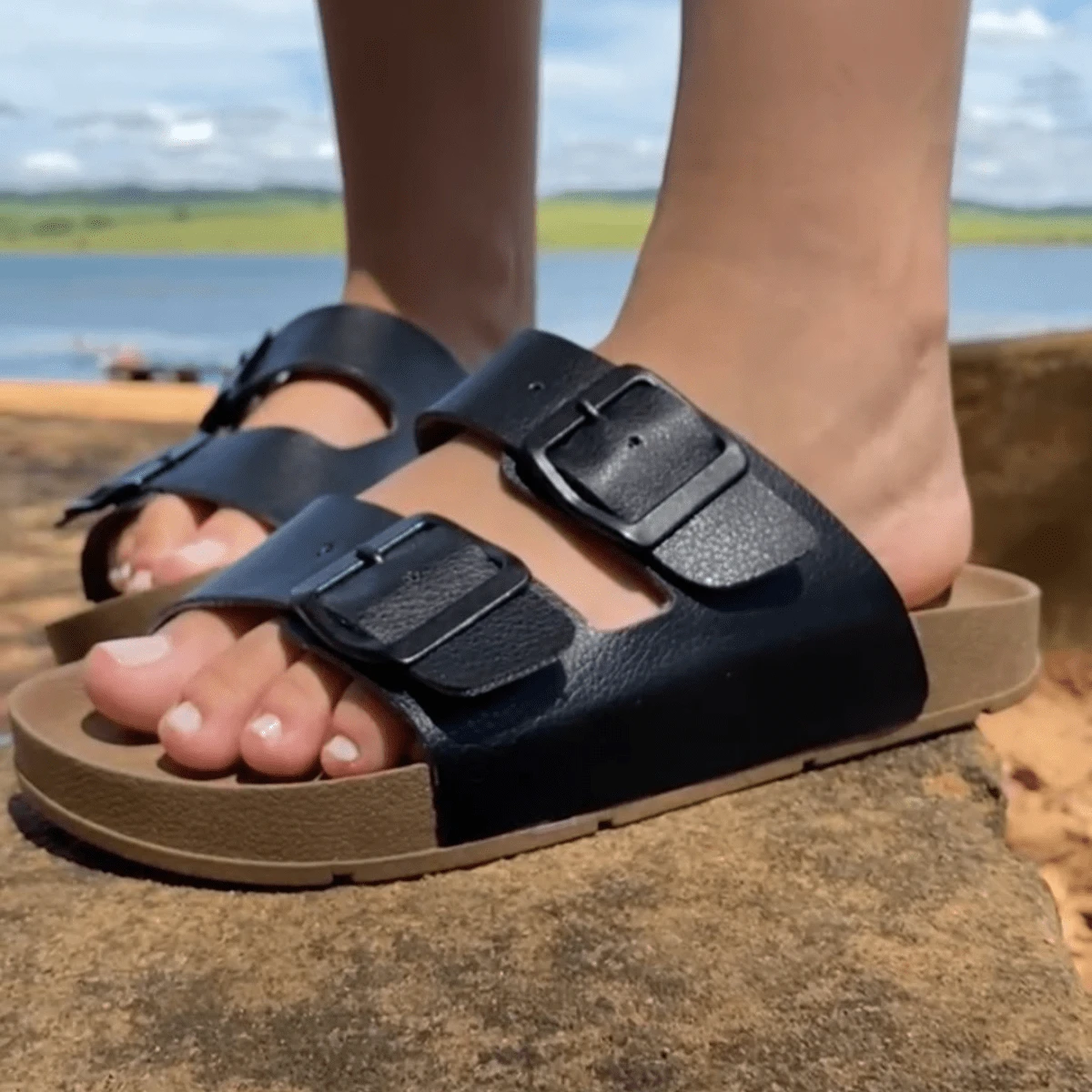 Unisex  Sandal Adjustable Anti-Stress Soft Comfortable Casual Everyday - màu đen - Xem 1