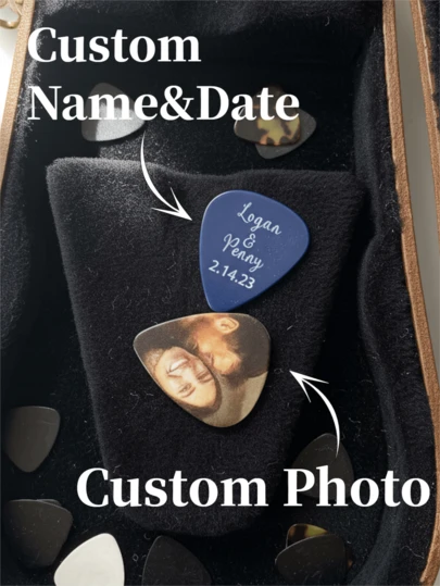 12pcs Customized Photo Guitar Picks, Personalized Text Guitar Picks, Customized Bass Guitar Accessories, Guitar Picks, Musician Gifts, Guitar Pick Gifts, Mother's Day Gifts, Father's Day Gifts, Valentine's Day Gifts, Anniversary Gifts, Graduation Gifts, Ideal Gifts For Father/Mother, Unique Gifts For Husband/Wife, Perfect Gifts For Boyfriend/Girlfriend, Personalized Gifts For Him/Her