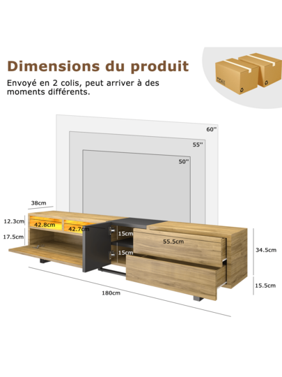 180 Cm TV St LED, Cabinet Storage, Cabinets, Drawers Open Compartments, 80" view 6