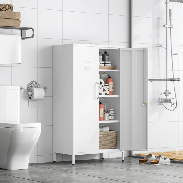 47.24 Inch Lockable Metal Storage Cabinet With 2 Doors And 3 Adjustable Shelves, Suitable For Small Filing Cabinets In Homes, Schools, Offices, And Gyms