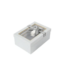 3 Stücke Set silberne rechteckige Geschenkboxen mit goldenem Rand und Schleife für elegante Verpackung - Silber - Übersicht 2