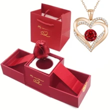 Women's Interwoven Heart Necklace - Double Heart Pendant - Red & Clear Chain With Transparent Center Accent, Elegant Gift Box - Suitable For Valentine's Day, Mother's Day, Anniversary Jewelry, Everyday Or Formal Occasions - Birthday/Valentine's Day/Wedding/Mother's Day - Delicate Chain, Year-Round Jewelry Gift For Mom, Wife, Girlfriend, Large Women's Necklace - Multicolor - View 14