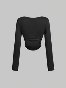 3pcs Women Pleated Casual Square Neck Long Sleeve T-Shirt Set, Warm Clothing, Autumn Womens Wear, Outerwear, Holiday Womens Outfit, New Year, White Top - Multicolor - View 8