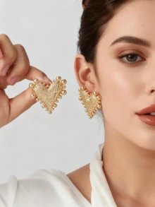 2 pezzi Orecchini vintage a forma di cuore con bordi asimmetrici sferici, accessorio essenziale per casual, pendolarismo, appuntamenti, adatto per donne, uso quotidiano, vacanze, feste, regalo