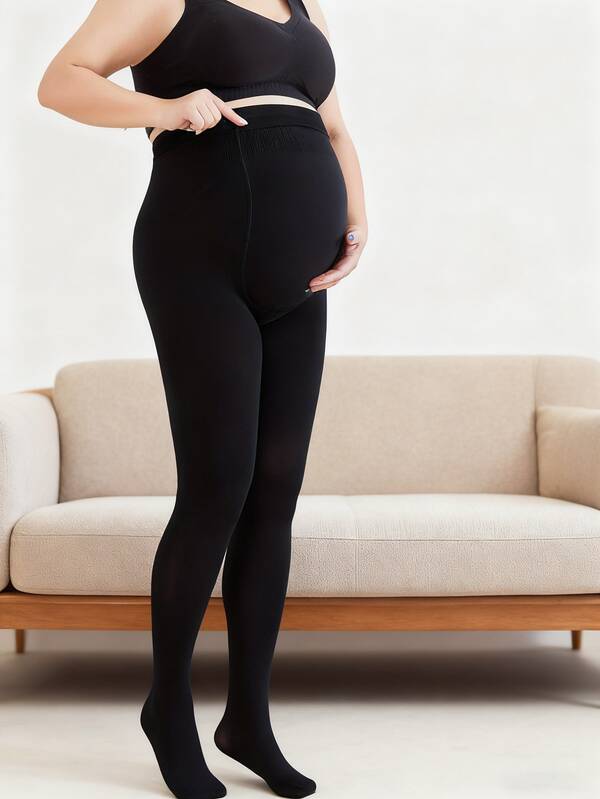 Women's Thick Winter Knee-High Thermal Lined Pants, With Abdominal Support, Suitable For 5°C-15°C, Solid Color Stirrup Leggings - Ideal For Cold Weather And Everyday Wear, Warm Thermal Lining, Fashionable For Women