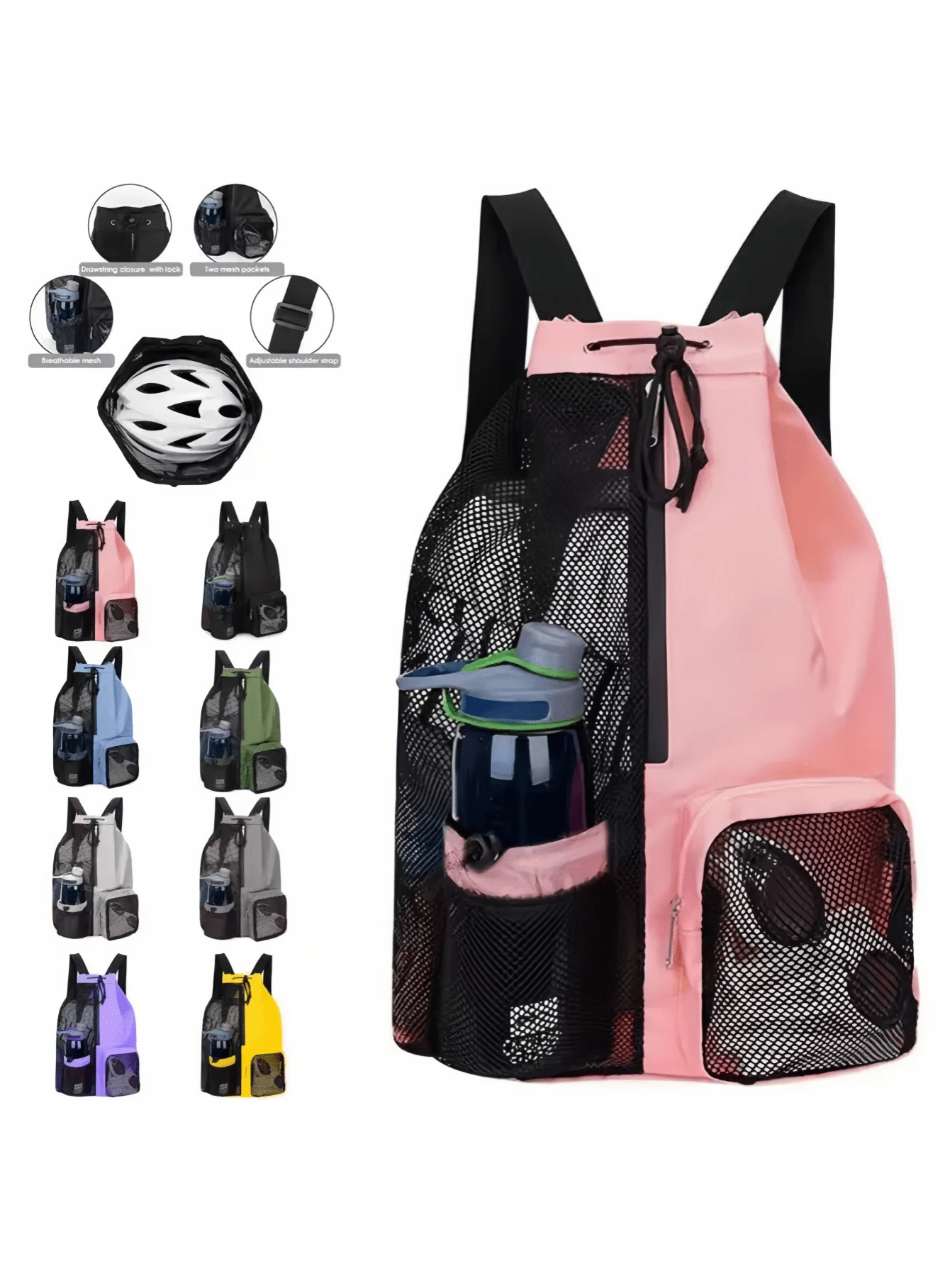 Bolsa de natación con mochila de cuerdas de malla y bolsa húmeda, mochila de playa, mochila de gimnasio