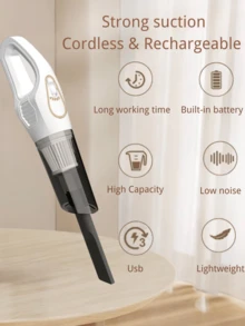 مكنسة كهربائية محمولة باليد للسيارة، مكنسة كهربائية منزلية عالية الطاقة للمكتب، مكنسة كهربائية صغيرة محمولة للسيارة، مستلزمات التنظيف، لاستخدام السيارة والمنزل، شفط قوي، بطارية طويلة الأمد، سهلة التنظيف في كافة أجزائها، شحن USB، يمكن امتصاص قشور الفاكهة/الشعر/الغبار/الحطام، مناسبة لتنظيف السيارات والورش والكمبيوتر والديكور والمكاتب والمنازل