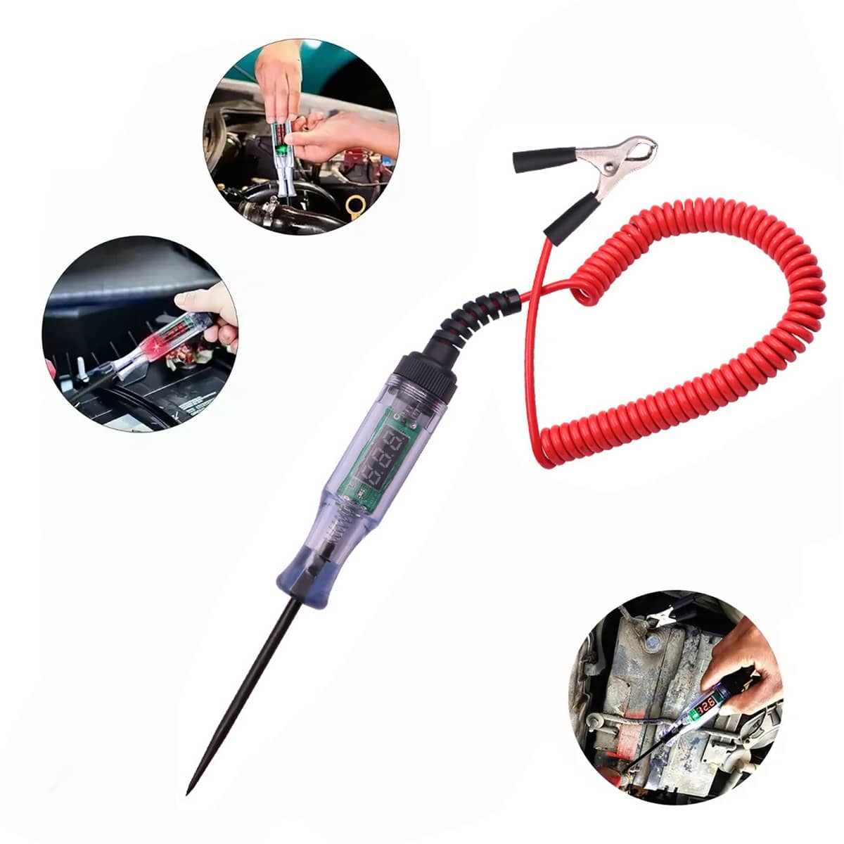 CASALIVA Probador de Circuito de Visualización LCD Digital de 3 a 90 V,  Luz de Prueba con Cable de Resorte Extendido, Probador de Bajo Voltaje,  Herramienta de Mantenimiento Automotriz Multifuncional - Negro - Ver 1