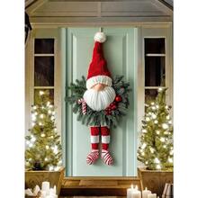 1 pezzo Decorazione natalizia da appendere alla porta, ghirlanda in poliestere da appendere alla porta con gambe a righe rosse, senza elettricità richiesta, decorazione da parete per le feste