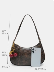 1 件 Novachic 女士花卉面料休闲单肩包，拉链开合，复古风格，腋下包，适合各种场合 - 咖啡棕 - 查看 7