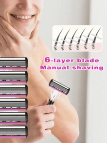 European & American Style Women's/Men's 6-Layer Razor, Manual Shaving Set, Provides Smooth Shaving Experience, Suitable For 10 Occasions, Perfect For Men's And Women's Hair Removal, Essential Tool For Daily Shaving And Grooming - Multicolor - View 4