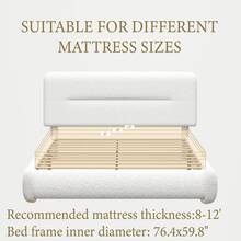 Queen Size Cloud Bed Frame, Boucle Bed With Adjustable Headboard, Soft Rounded Corner Guards, Silent Design, Easy To Assemble, BEIGE - 白色 - 查看 2