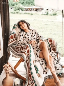 Portable Thick Picnic Blanket - Bohemian Style, Polyester Fabric, Machine Washable, Tear Resistant, Vibrant Geometric Patterns - Suitable For Outdoor Picnics, Camping, Beaches, And Indoor Decoration - Camping Blanket, Beach Towel, Waterproof Tent Mat, Warm Blanket, Picnic Mat, Camping Equipment, Home Decor Blanket