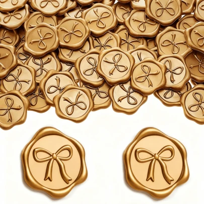 3D 蝴蝶结蜡封贴纸 - 40 片优雅自粘香槟色封条，适用于婚礼请柬、礼品包装贴纸、信封、圣诞节和派对装饰、贺卡