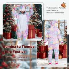 Pijama Entero Unisex de Pelo, Pareja Invierno Otoño Diseño Cartoon Estrellas Coloridas, Disfraz Halloween Navidad, Regalo Dormir Adulto en Casa - Multicolor - Ver 1