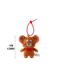 Officially Licensed Tom & Jerry Gingerbread Jerry Plush Keychain – Brown Furry With Pink Ears, Black Eyes & Red Bowtie, White Frosting Edges & Green/Red Buttons, Red Webbing Strap, 11cm/4.33inch Compact Size, Ideal For Bag Charms/Key Fobs, Cartoon Collectors & Animation Fans - Jerry the Gingerbread Man - View 10