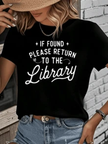 Si Me Encuentras Por Favor Regresa A La Biblioteca Un Mensaje Para Amantes De Libros En Algodón Suave Camiseta De Mujer Estilo Casual Perfecto Para Día A Día - Negro - Ver 1