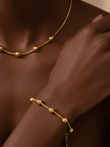 MECYLIFE 1 pieza Collar minimalista de acero inoxidable, collar de cadena sólida de lujo ligero para mujeres, collar de cuentas de acero de titanio para uso diario - Amarillo Oro - Ver 4