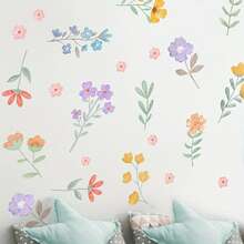 Pegatinas de pared con flores de estilo bohemio y coloridas para la habitación de los niños, calcomanías de pared removibles con flores y plantas de dibujos animados para dormitorio, sala de estar, pasillo, entrada y decoración del hogar