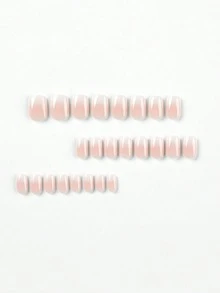 法式粉色方形美甲贴纸，渐变粉色美甲套装，亚克力凝胶美甲贴纸，自然短款假指甲（含胶水），女士美甲用品 - 彩色 - 查看 3