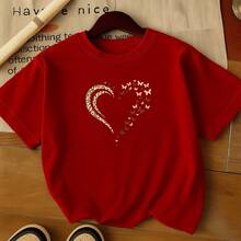 Plus Size Women's Printed T-Shirt Gym Painted Heart 100% Premium Cotton Short Sleeve Summer Blouse Shirt - 紅色 - 查看 2