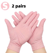 100只/包 一次性粉色丁腈手套，适用于家庭卫生和清洁，可重复使用，无粉，无乳胶，柔软舒适，采用优质丁腈材料制成，适合家庭和专业清洁人员使用（袋装） - 粉色 - 查看 11