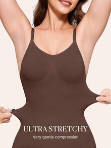 Women's Shapewear Bodysuit Tummy Control Body Shaper Seamless Sculpting Snatched Waist Body Suit - 咖啡棕 - 查看 2