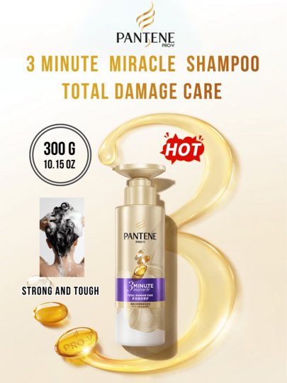 Pantene 3-Minute Miracle Multi-Benefit Shampoo - 300g/10.58oz, Rapid 3-Minute Repair, Deep Nourishment, Strengthens Hair, Smooth & Glossy, Enriched With Vitamin B5, Suitable For Daily Care