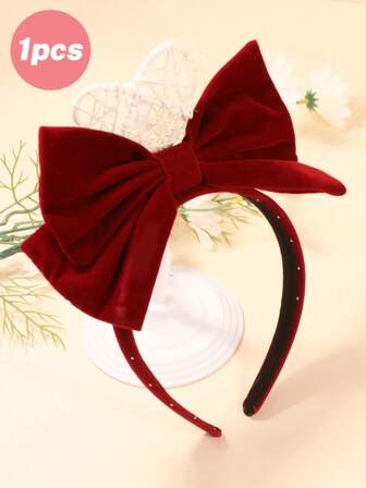 1件优雅丝绒蝴蝶结发箍，适合外出、与家人朋友聚会、秋冬季节，女士发箍，发饰
