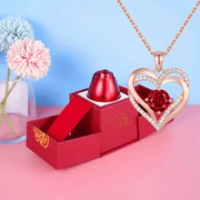 Women's Interwoven Heart Necklace - Double Heart Pendant - Red & Clear Chain With Transparent Center Accent, Elegant Gift Box - Suitable For Valentine's Day, Mother's Day, Anniversary Jewelry, Everyday Or Formal Occasions - Birthday/Valentine's Day/Wedding/Mother's Day - Delicate Chain, Year-Round Jewelry Gift For Mom, Wife, Girlfriend, Large Women's Necklace - Multicolor - View 4